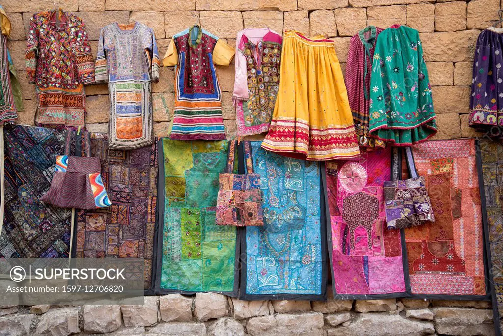 street market with textiles in India