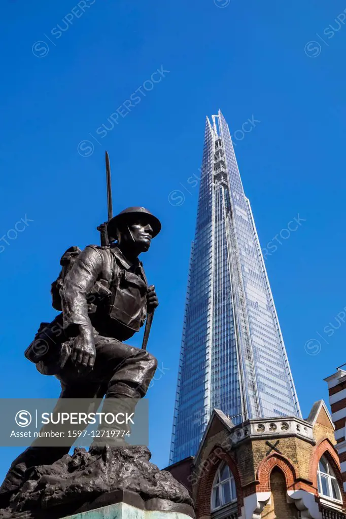 England, London, Southwark, The Shard and WWII War Memorial