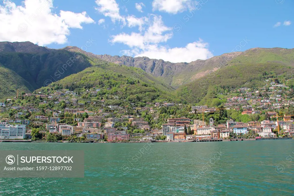 Switzerland, Europe, Ticino, Brissago, Lago Maggiore, shore, houses, homes, lake,
