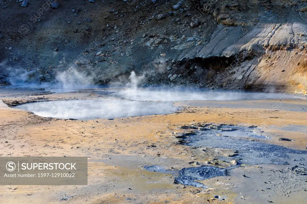 Hot springs and mud pots near Krysuvik, Seltun, peninsula Reykjanes, southwest Iceland.