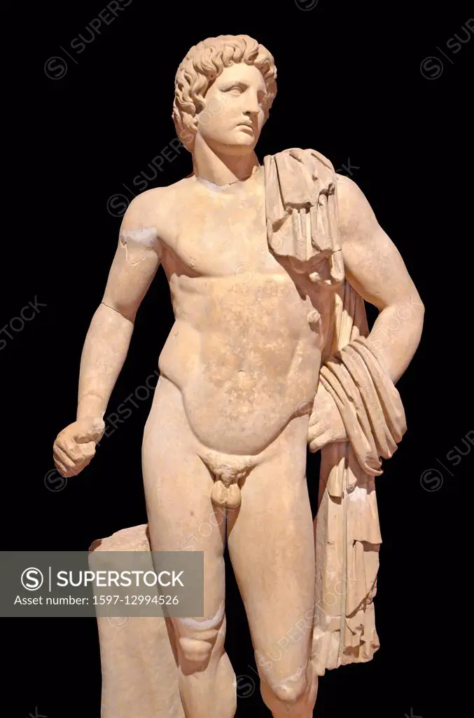 Ancient roman statue of the god Apollo, god of poetry, music and the fine arts
