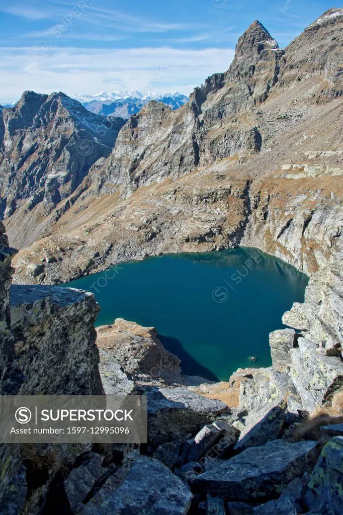 Switzerland, Europe, Ticino, Val Vegorness, Pass, Bassa del Barone, mountain lake, lake, Lago Barone, Pizzo di Scinghign