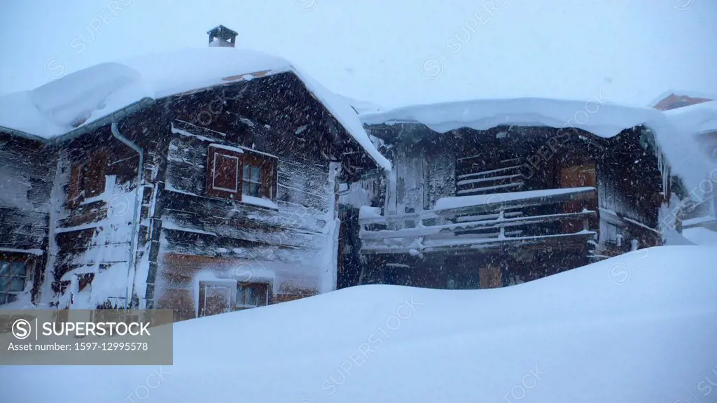 Feldis, winter, village, timber house, winter, mood, blizzard, snow, old, house, home, cold, fresh snowfall, snowy, snowing, January, Switzerland, Gra...