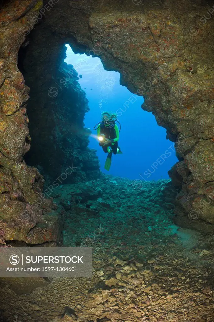 Diver, Caves, Lava Tubes, Hawaii, USA, Cathedrals,