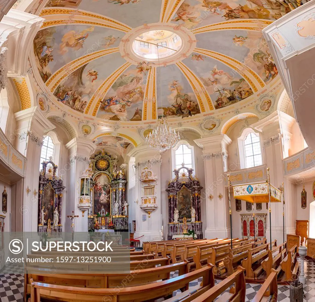 Strassen, Austria, Baroque interior of the Heiligste Dreifaltigkeit church