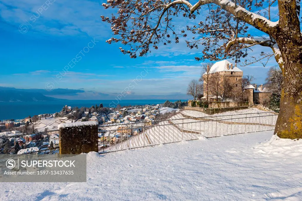 Chatelard Castle in the canton of Vaud in winter