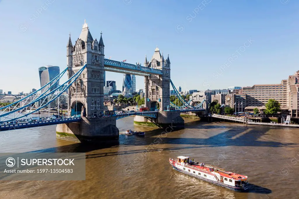 England, London, Tower Bridge and City Skyline