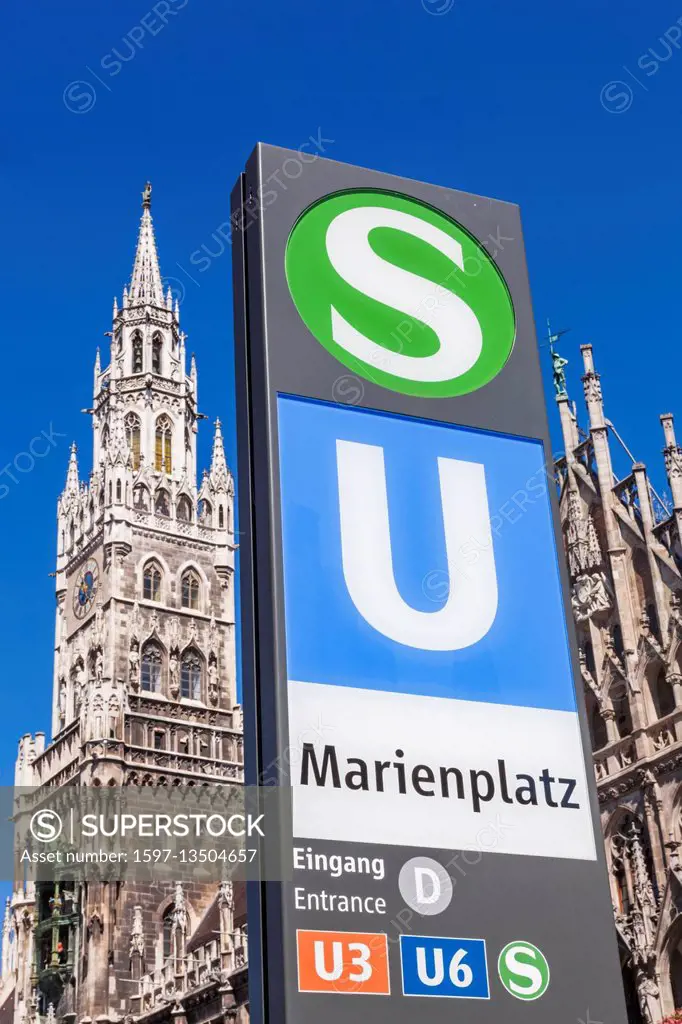 Germany, Bavaria, Munich, Marienplatz, Subway Entrance Sign
