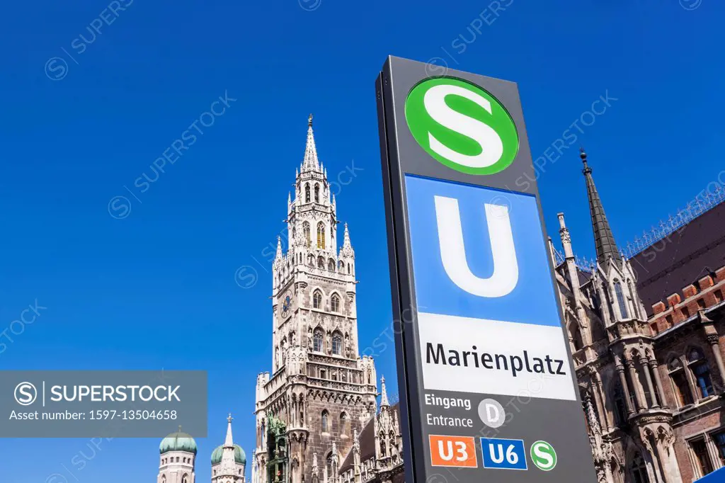 Germany, Bavaria, Munich, Marienplatz, Subway Entrance Sign