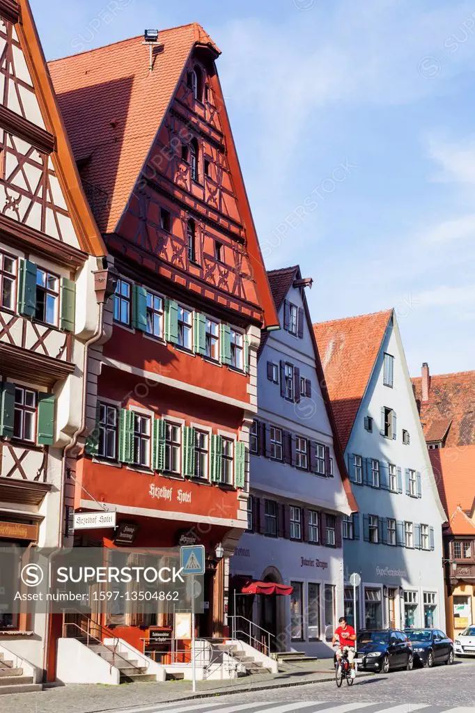 Germany, Bavaria, Romantic Road, Dinkelsbuhl, Street Scene