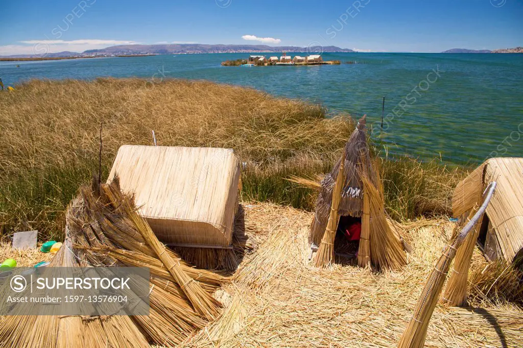 Uros, reed island, lake Titicaca,