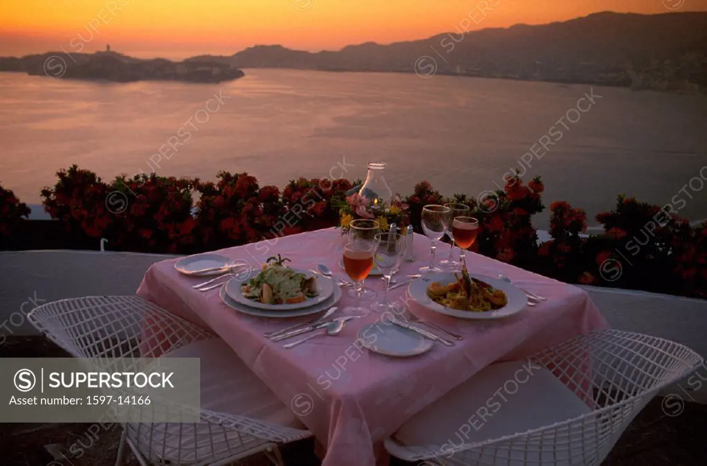 Acapulco, Bella Vista, catering, coast, cuisine, desk, dishes, dusk, flowers, food, Guerrero, holidays, kitchen, Mex