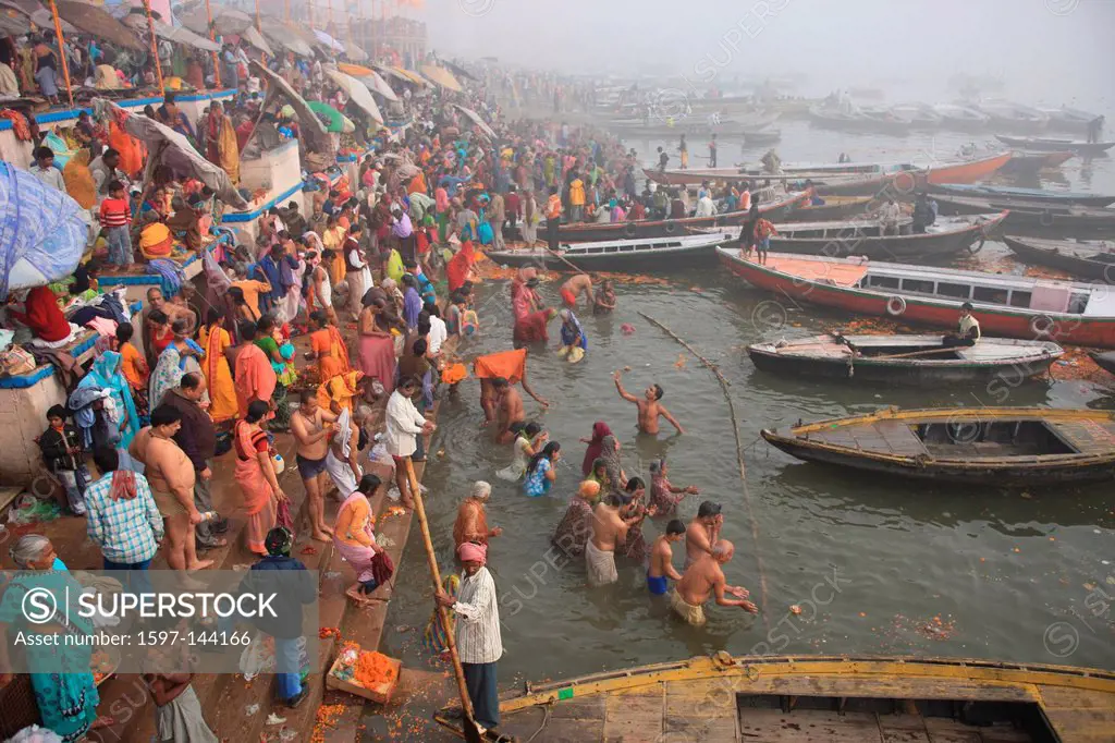 Varanasi, Benares, Uttar Pradesh, India, Asia, Ganges, mother Ganga, holy river, Hinduism, Hindu, Hinduism pilgrim, holy city, holy place, rebirth, Ni...
