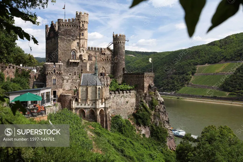 Germany, river, flow, water, castle, castle, Rheinstein, Rheinstein, Rhine, Rhineland, Palatinate,