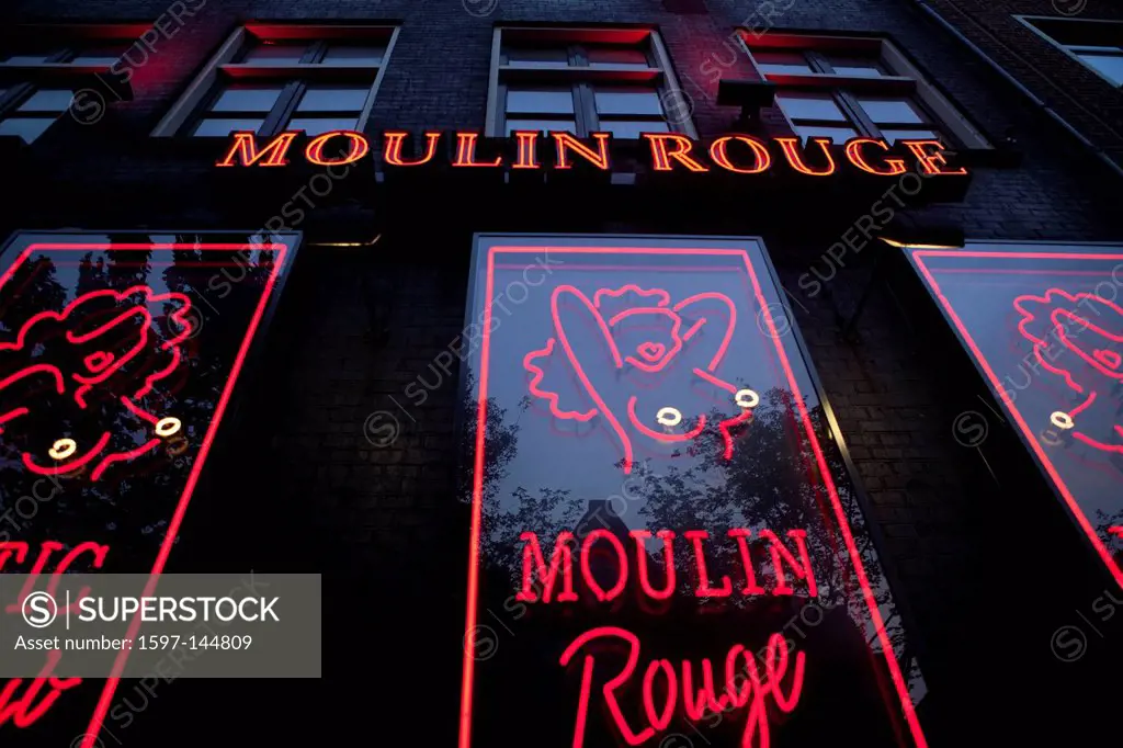 Holland, Europe, Netherlands, Amsterdam, red light quarter, sign, shield, Bar, Moulin Rouge