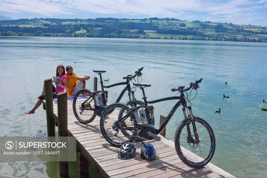 Alps, Bicycle, bicycles, bike, riding a bicycle, riding a bike, bicycle, bike, canton, Lucerne, Switzerland, Europe, heart route, Willisau, couple, Se...