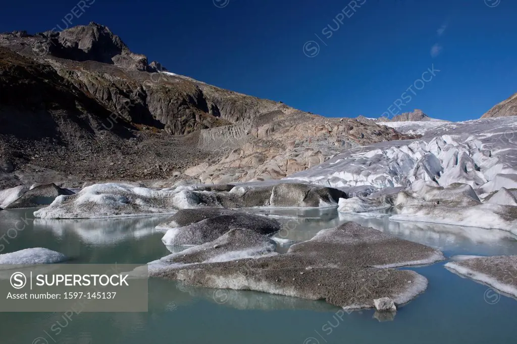 Mountain lake, glacier, ice, moraine, water, Valais, Wallis, Switzerland, Europe, ice, mountain lake, Rhone glacier, nature