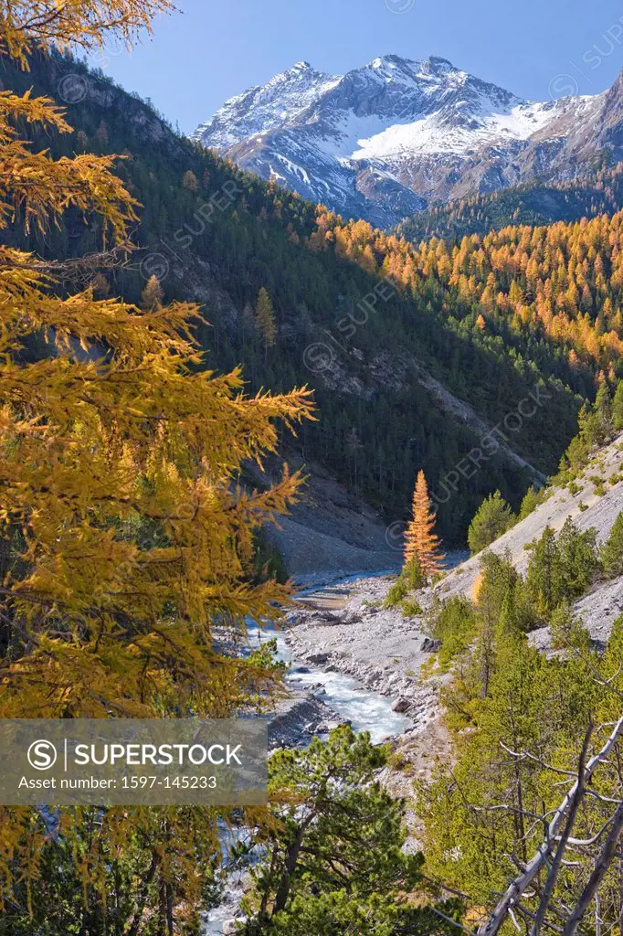 Autumn, canton, Graubünden, Grisons, Switzerland, Europe, mountain, mountains, cliff, rock, mountains, Swiss national park, park, nature, river, flow,...
