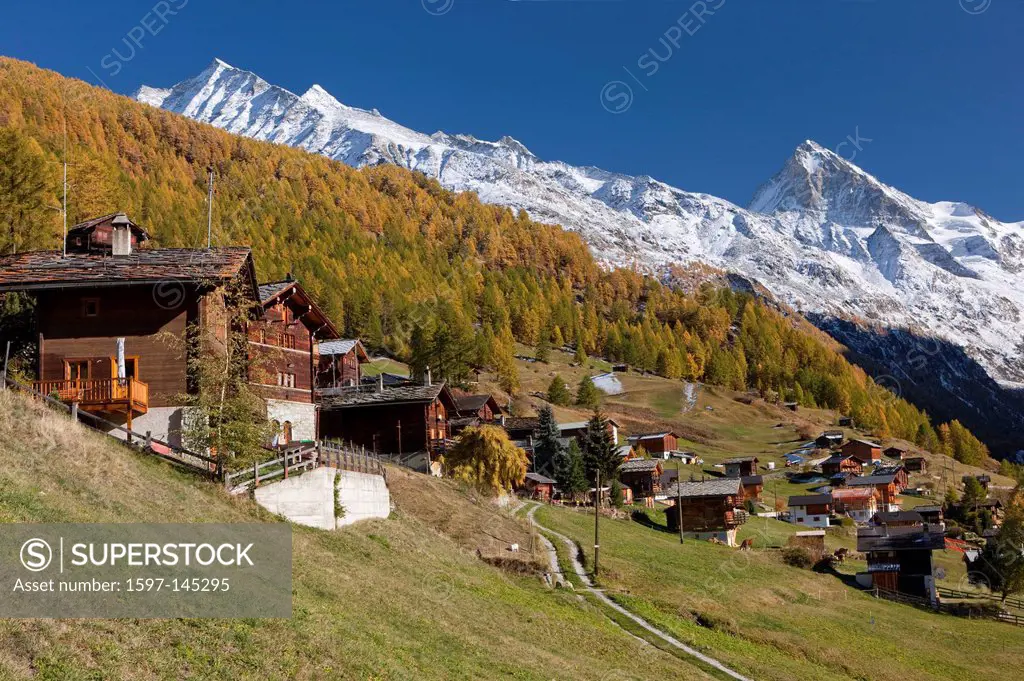 Mountain, mountains, autumn, Valais, Wallis, Switzerland, Europe, village, hut, alp hut, La Forclaz, Dent Blanche, Val d´Herence, chalet