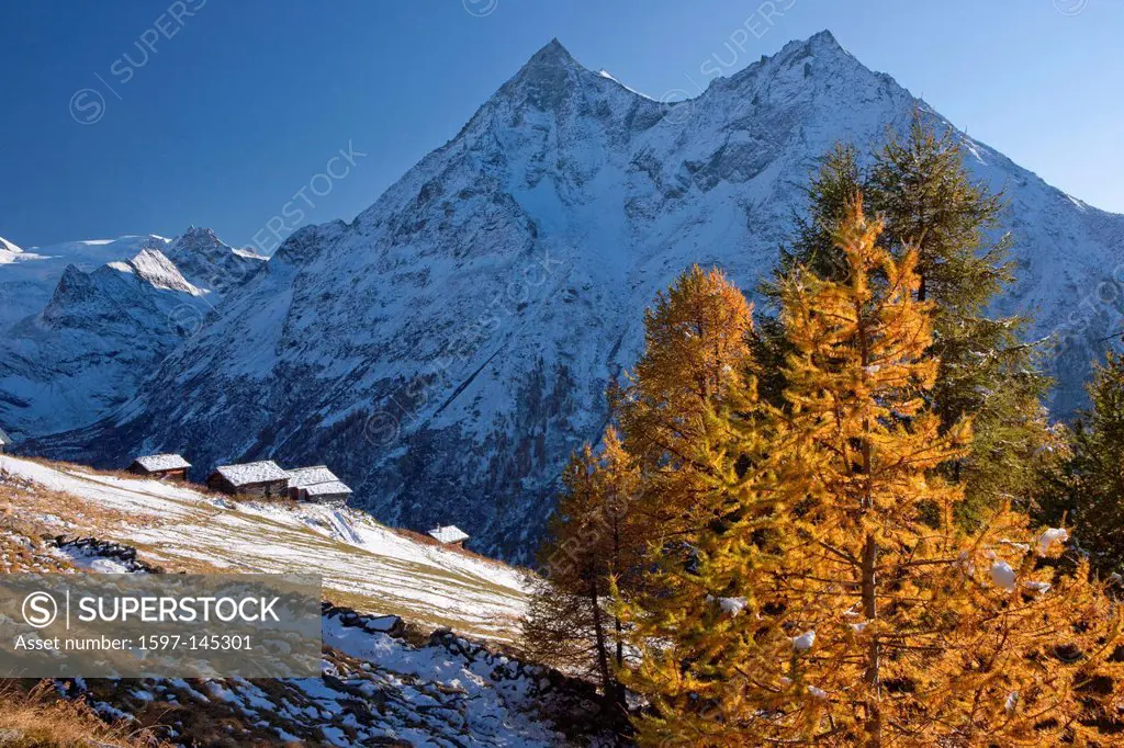 Mountain, mountains, autumn, Valais, Wallis, Switzerland, Europe, hut, alp hut, La Forclaz, Dent Blanche, Val d´Herence, chalets, Alp, Breona, Dent de...
