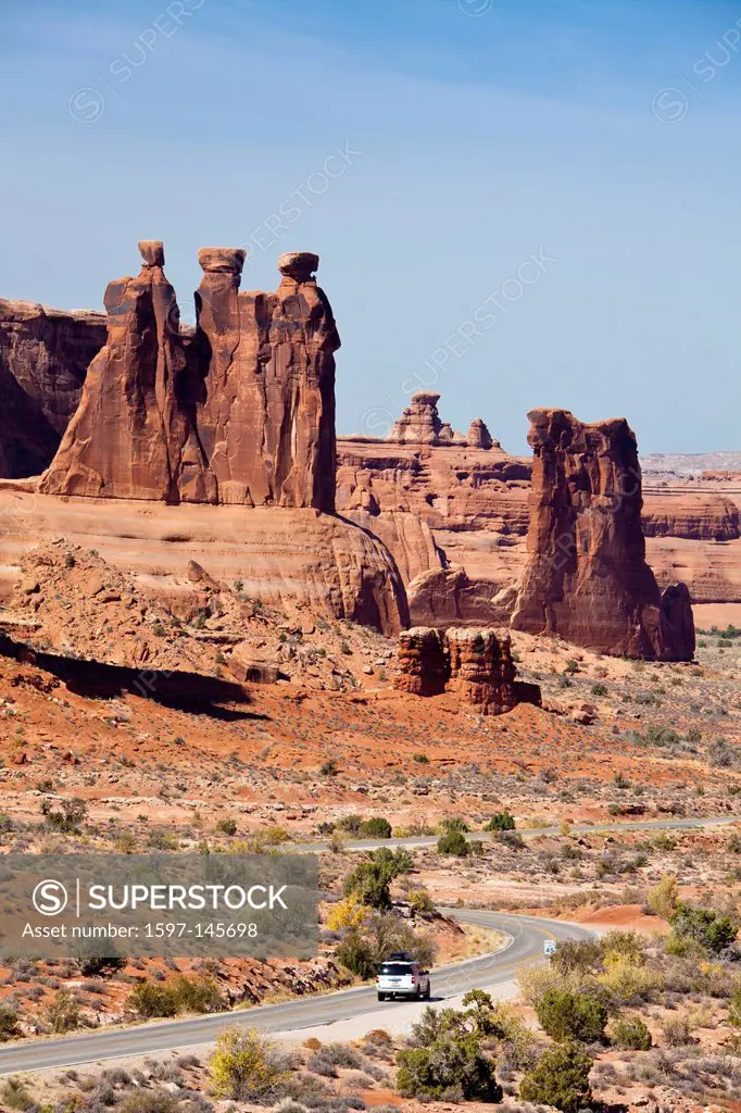 USA, United States, America, Utah, Arches, National Park, Arches Drive, adventure, belvedere, big, drive, dry, erosion, formation, geology, huge, natu...