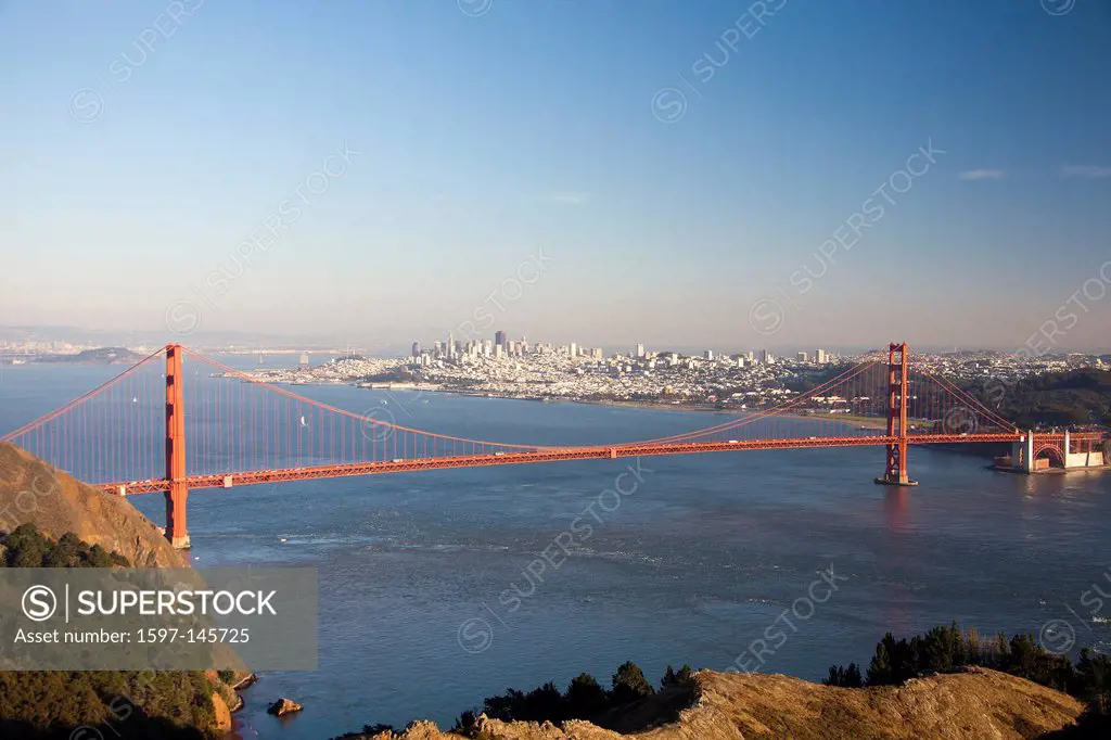 USA, United States, America, California, San Francisco, City, Golden Gate Bridge, architecture, bay, bridge, cables, downtown, famous gate, red, skyli...
