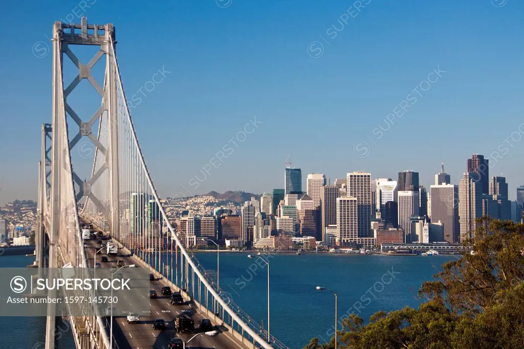 USA, United States, America, California, San Francisco, City, Bay Bridge, architecture, bay, blue, bridge, downtown, morning, rush, skyline, traffic,