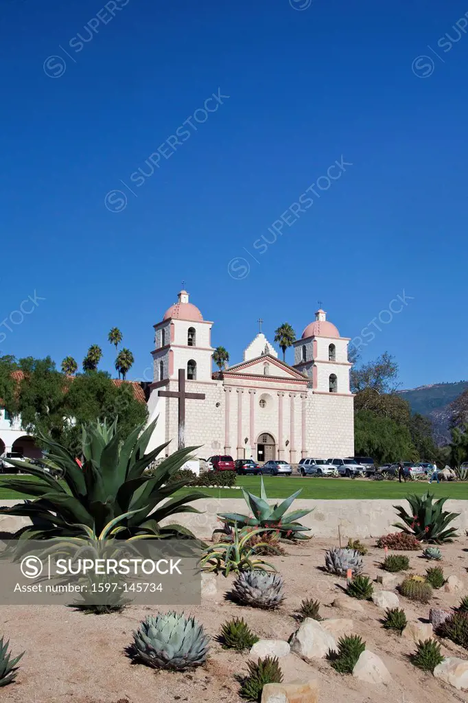 USA, United States, America, California, Santa Barbara, City, Old Mission, beautiful, cactus, California, catholic, church, colonial, conquest, cross,...