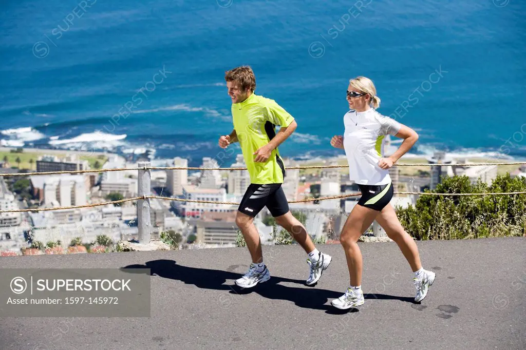 Man, woman, run, walk, Capetown, Africa, town, city, sea, running, rest, fitness, health, Running, South Africa,