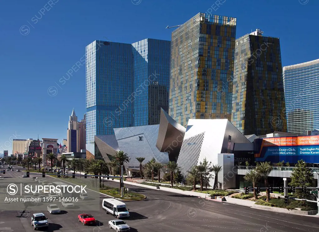 USA, United States, America, Nevada, Las Vegas, City, Strip, Avenue, Crystals Hotel, architecture, lean, busy, cars, casinos, center, colourful, famou...