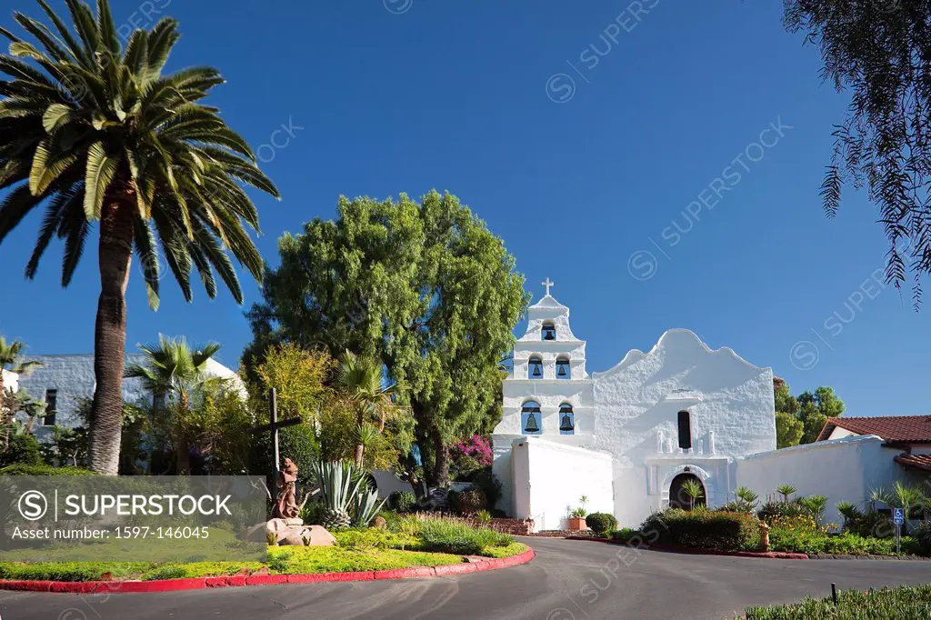 USA, United States, America, California, San Diego, City, Old Mission, Alcala, beautiful, belfry, cactus, California, catholic, church, colonial, conq...
