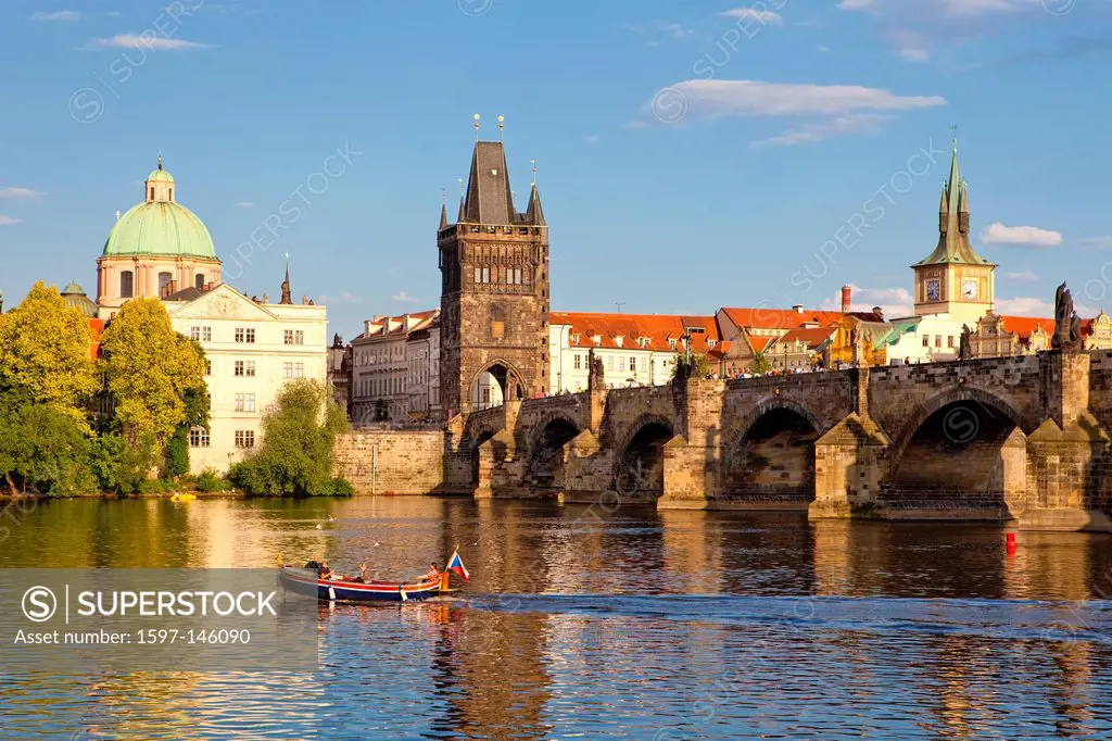 czech republic prague _ charles bridge and spires of the old town
