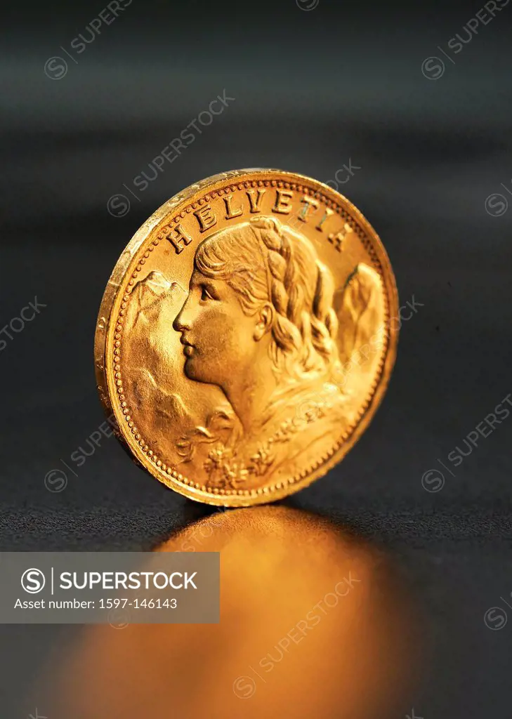 Gold, bank, valuable, value, enclosure, Goldvreneli, brilliant, Switzerland, value, coin, golden coin, save, secure