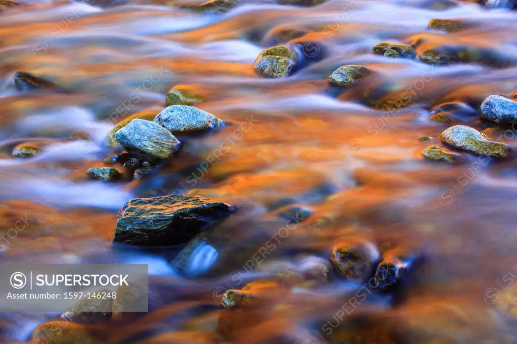 Movement, play of colors, riverbed, autumn, colors, Lonza, river, flow, Lötschental, reflection, Valais, Switzerland, Europe, colorfully, water, refle...