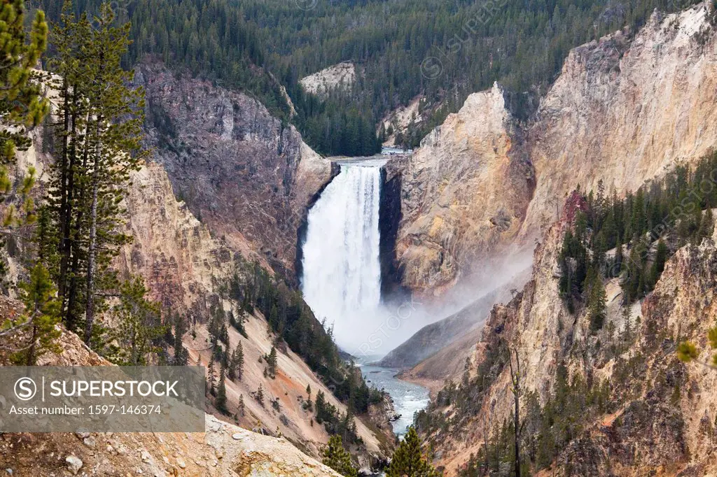 USA, United States, America, Wyoming, Yellowstone, National Park, Lower Yellowstone Waterfalls, Artis Point, Water, deep, famous, park, river, springs...
