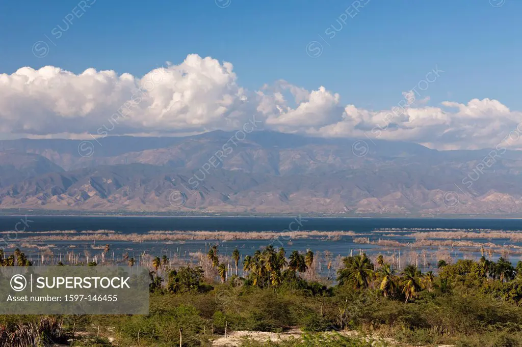 Salt lake, Lago Enriquillo, Independencia Province, Dominican Republic, Lake, Waters, Panorama, Landscape, Scenery, Outdoor, View, Sight, National Par...