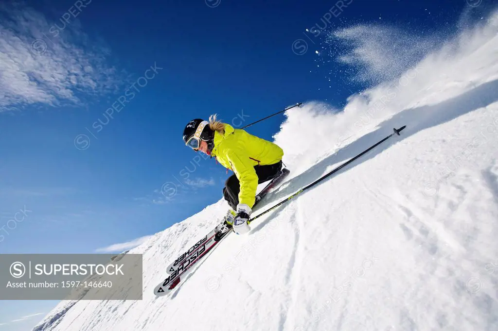 Woman, ski, woman, Carving, skiing, winter sports, ski, fun, joke, sport, winter, sky, runway, woman, go, ski, Obertauern, Salzburg, Austria,