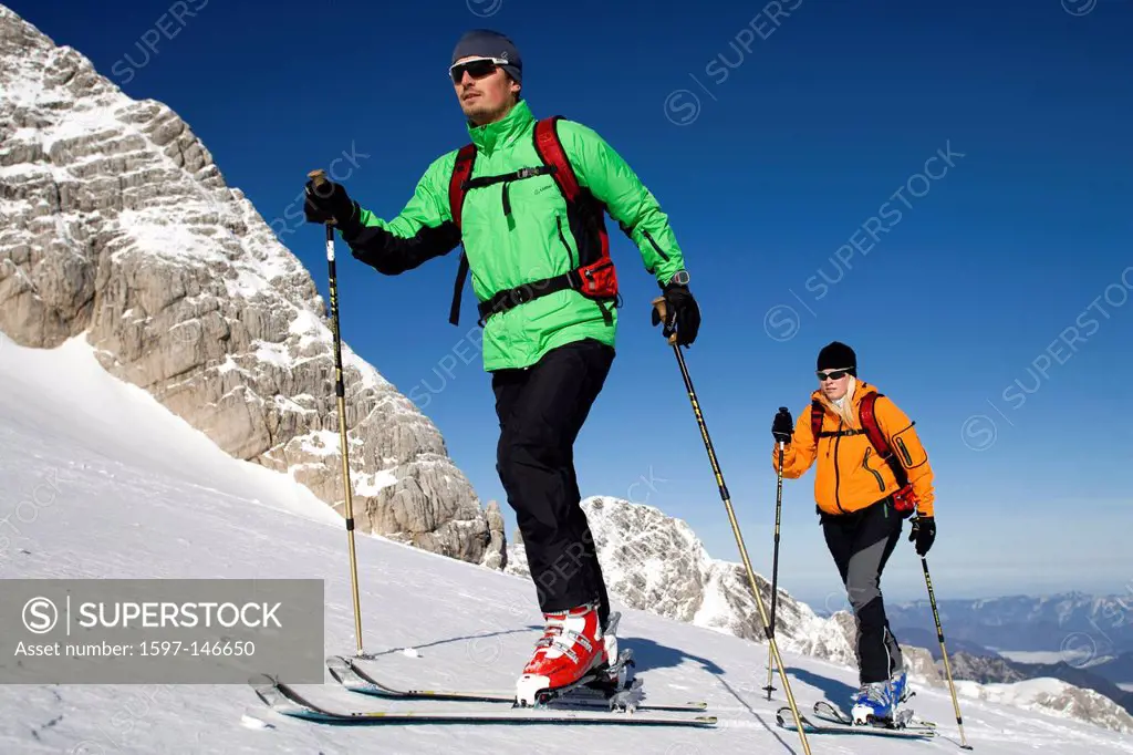Ski tour, tour, Alpine, adventure, couple, ski, mountain, woman, mountains, man, Dachstein, Austria, sport, winter,