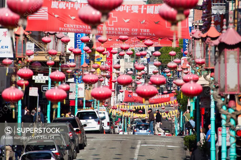 USA, United States, America, California, San Francisco, City, China Town, attraction, china, china town, Chinese, downtown, hill, lanterns, red, skyli...