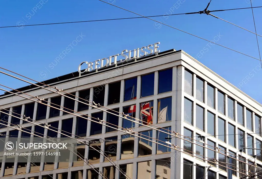 Switzerland, Geneva, Quartier des Banques, bank, finance, Credit Suisse, building, windows,