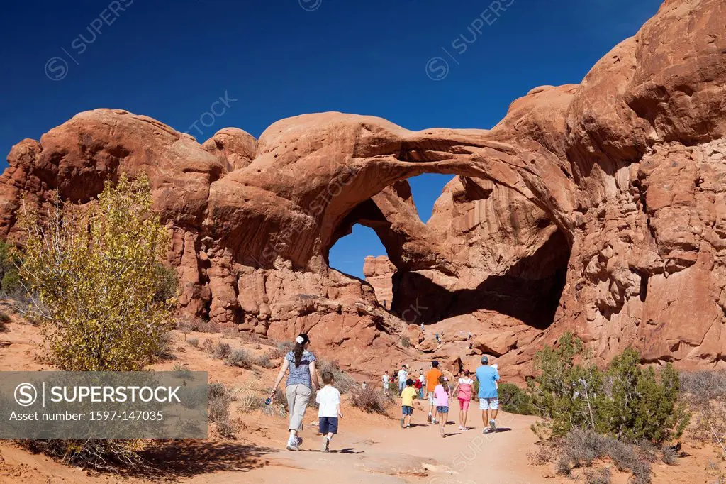 USA, United States, America, Utah, Arches, National Park, Double Arch, adventure, arch, big, dry, erosion, famous, formation, geology, huge, nature, p...