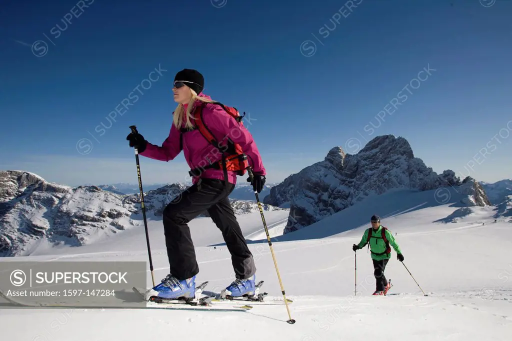 Ski tour, tour, Alpine, adventure, couple, ski, mountain, woman, mountains, man, Dachstein, Austria, sport, winter,