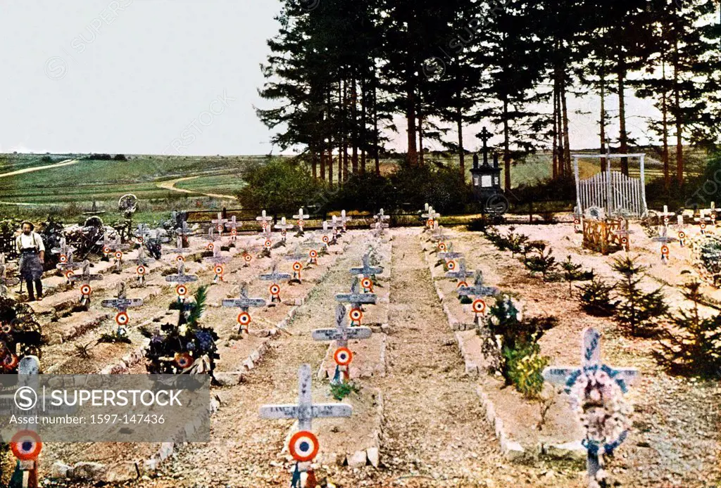 French, military cemetery, Battle, Verdun, Western Front, World War I, War, World War, Europe, 1914_1918, France, 1916, Autochrome, cemetery, tombs