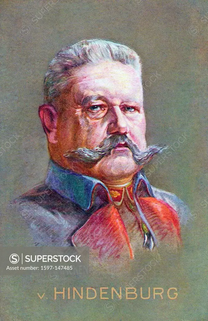 Paul von Hindenburg, Hindenburg, German, Germany, President, Politician, 1912, General, Field Marshal, Illustration, World War I, War, World War, Euro...