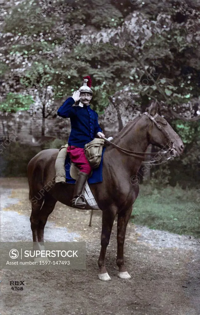French, soldier, army, military, horseback, horse, Western Front, World War I, War, World War, Europe, 1914_1918, France, 1915, colored