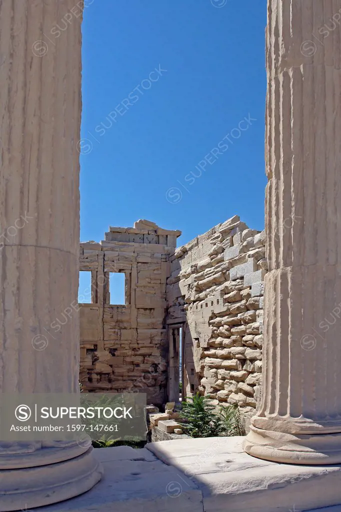 Europe, Greece, Attica, Athens, Acropolis, Erechtheion, architecture, excavation, detail, building, construction, Historical, Inside, museum, ruins, c...