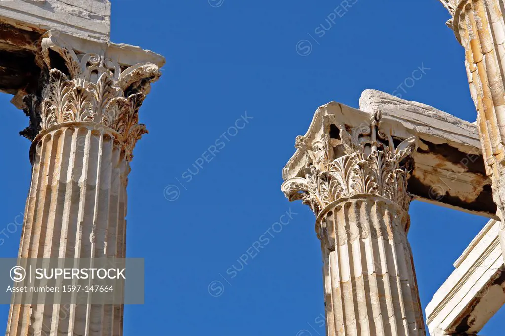 Europe, Greece, Attica, Athens, Olympieion, temple, Zeus, architecture, excavation, building, construction, Historical, museum, columns, ruins, place ...