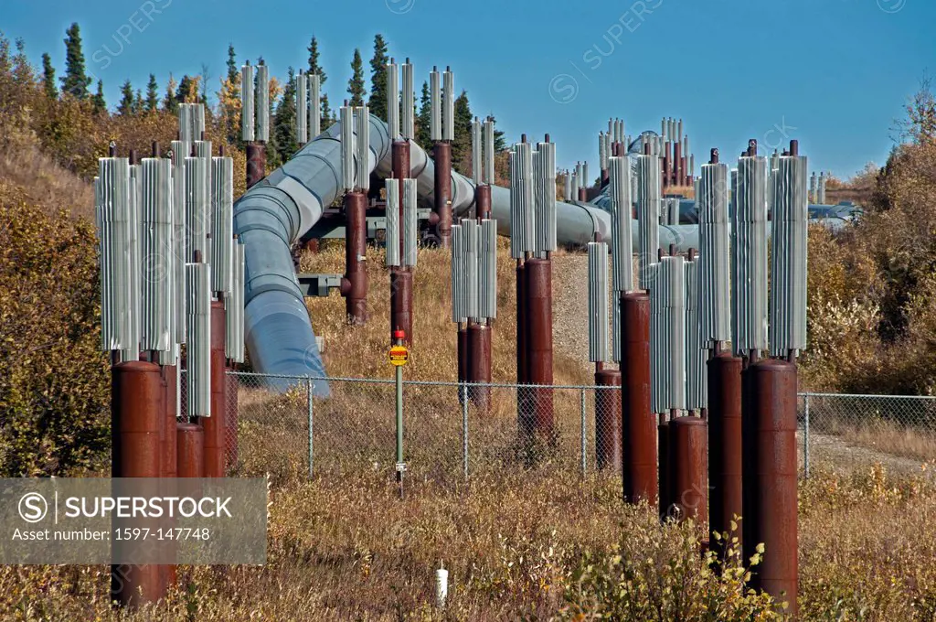 Alaska, oil, pipeline, near Denali highway, USA, United States, America, energy, infrastructure, cooling towers