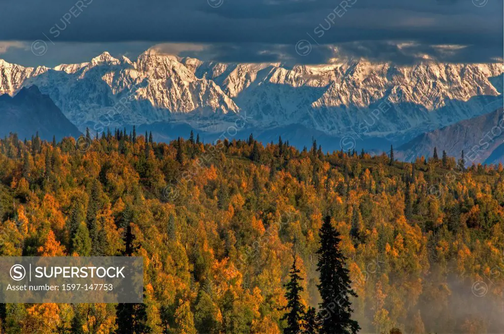 Alaska range, from Southside lookout, fall, Alaska, USA, United States, America,