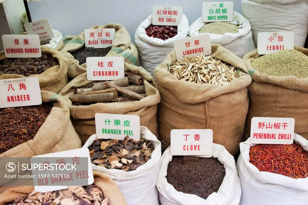 Asia, China, Hong Kong, Spice, Spices, Market Scene, Market Scenes, Street Market, Street Markets, Outdoor Market, Chinese Market, Street Stall, Stree...